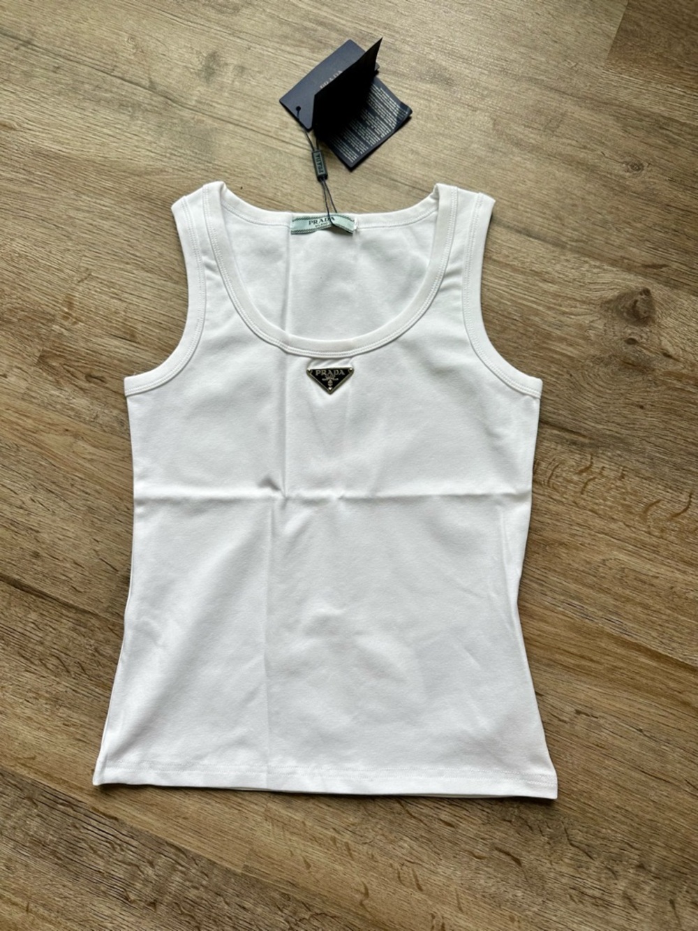 Prada White Tank with Triangle Logo Plaque